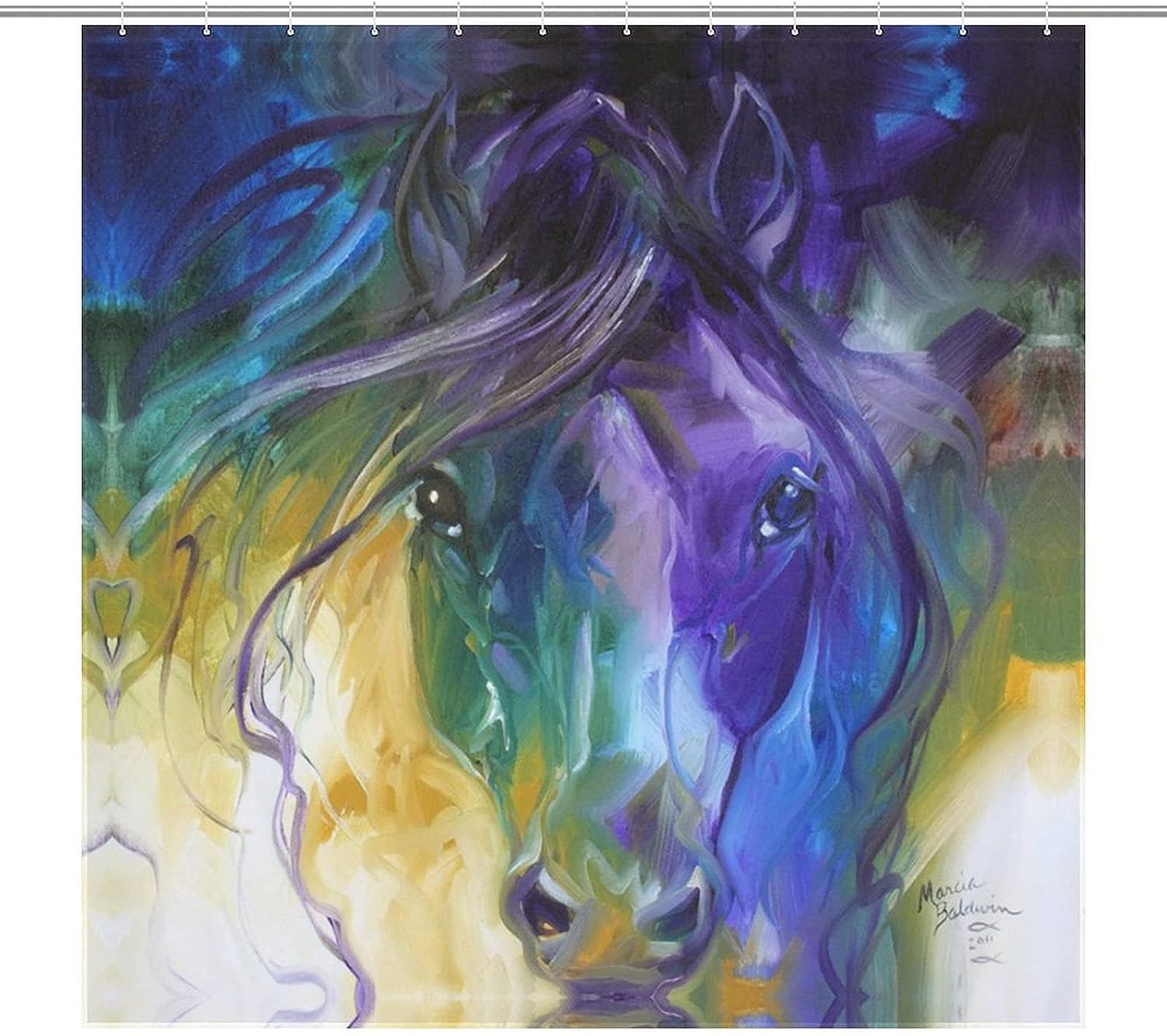 Artistic Abstract Horse Shower Curtain with Rustproof Hooks for Elegant Bathroom Decor