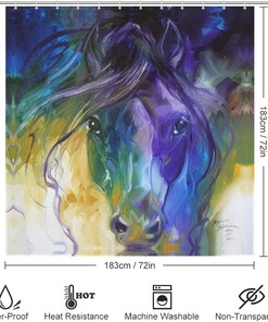 Artistic Abstract Horse Shower Curtain with Rustproof Hooks for Elegant Bathroom Decor