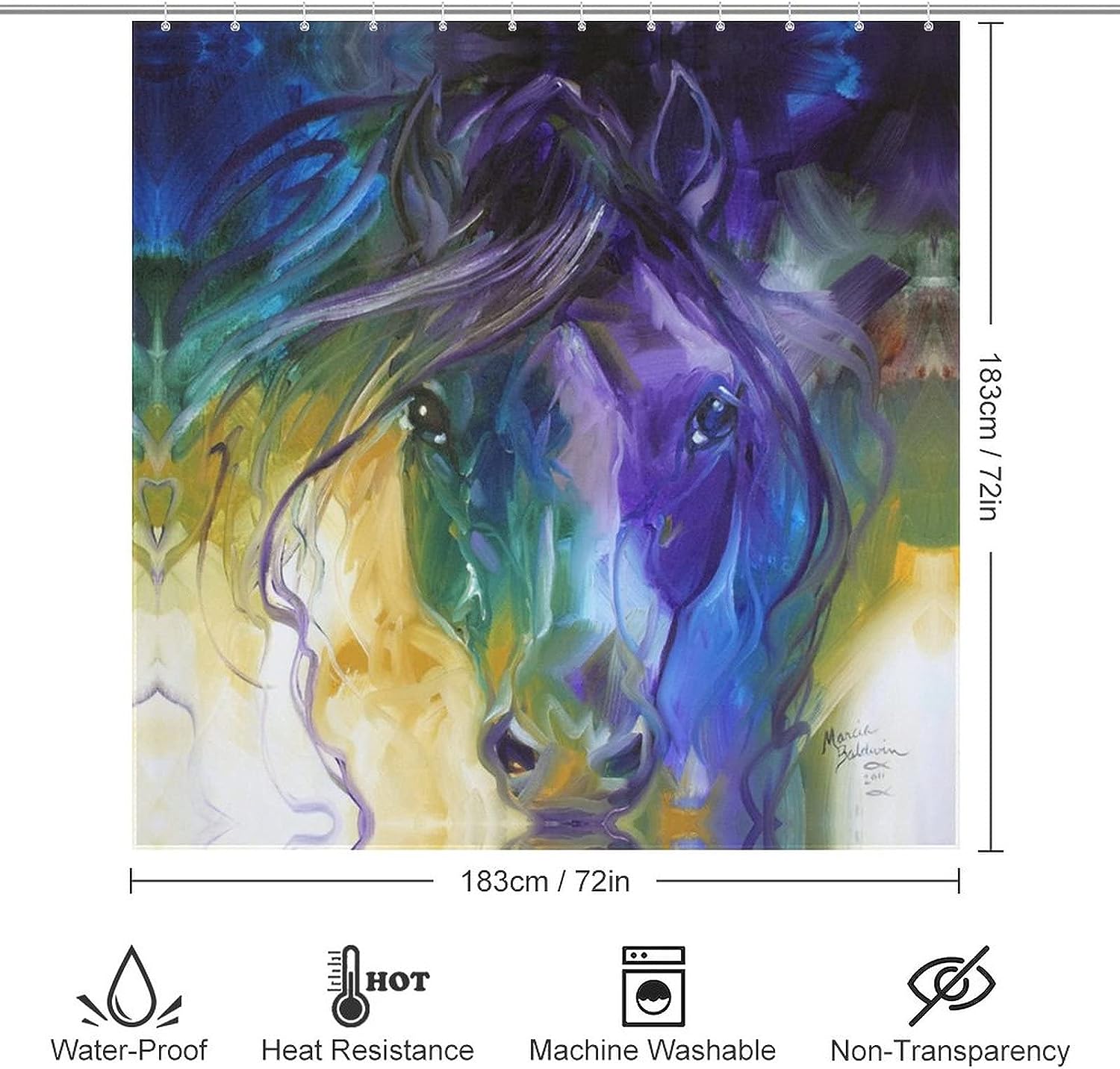 Artistic Abstract Horse Shower Curtain with Rustproof Hooks for Elegant Bathroom Decor