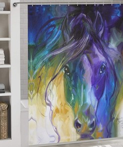 Artistic Abstract Horse Shower Curtain with Rustproof Hooks for Elegant Bathroom Decor