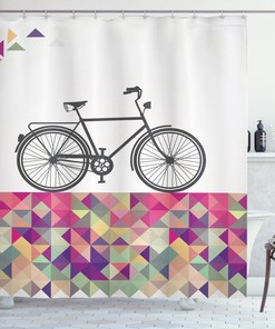 Artistic Geometric Bicycle Shower Curtain in Multicolor Diamond Style