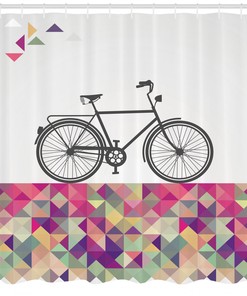 Artistic Geometric Bicycle Shower Curtain in Multicolor Diamond Style
