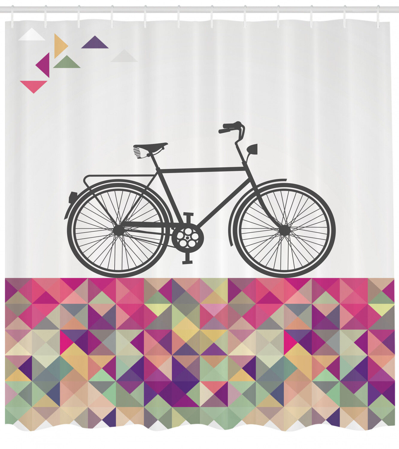 Artistic Geometric Bicycle Shower Curtain in Multicolor Diamond Style