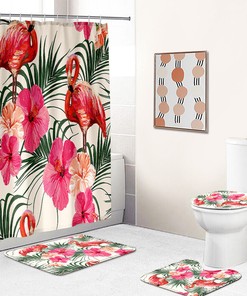 Artistic Palm Leaf Flamingo Animal Shower Curtain for Bathroom Decor