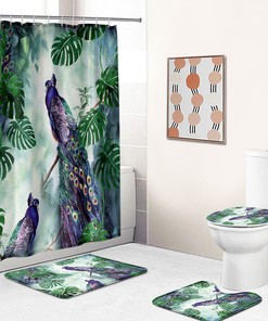 Artistic Palm Leaves Peacock Animal Shower Curtain for your Bathroom