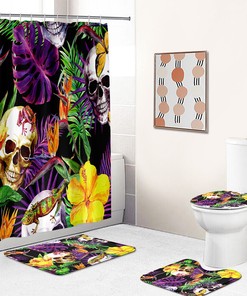 Artistic Palm Leaves Skull Flowers Shower Curtain with Unique Style