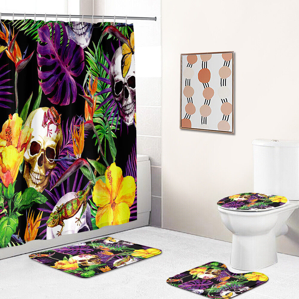Artistic Palm Leaves Skull Flowers Shower Curtain with Unique Style