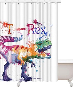 Artistic Print Animal Dinosaur Shower Curtain with Watercolor Painting T-Rex for Kids Bathroom 