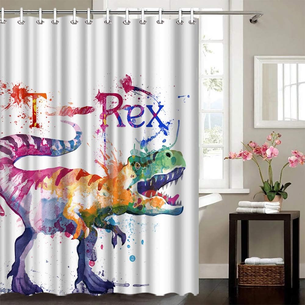 Artistic Print Animal Dinosaur Shower Curtain with Watercolor Painting