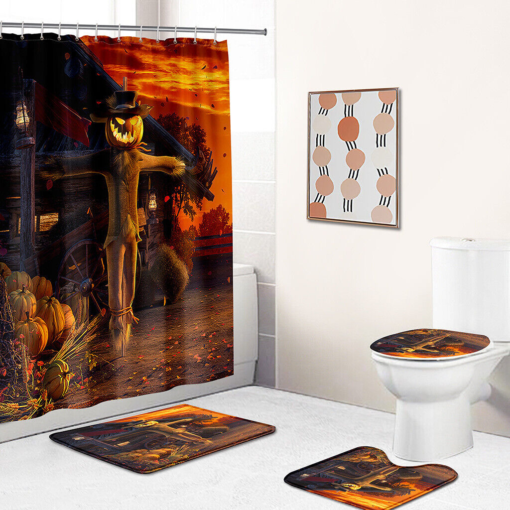 Artistic Pumpkin Head Scarecrow Shower Curtain for Halloween Decor