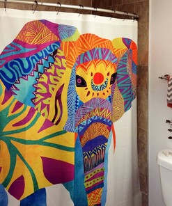 Artistic Shower Curtain for your Home Decoration with Whimsical Elephant Ethnic Multicolor Print 