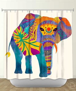 Artistic Shower Curtain for your Home Decoration with Whimsical Elephant Ethnic Multicolor Print