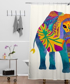 Artistic Shower Curtain for your Home Decoration with Whimsical Elephant Ethnic Multicolor Print 