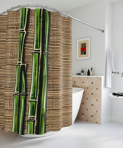 Asian Fresh Green Plants Print Shower Curtain with Bamboo Theme - Perfect for Balcony View