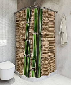 Asian Fresh Green Plants Print Shower Curtain with Bamboo Theme - Perfect for Balcony View