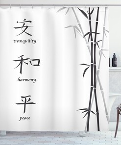 Asian Peace Bamboo Print Shower Curtain for Relaxing Bathroom Decor
