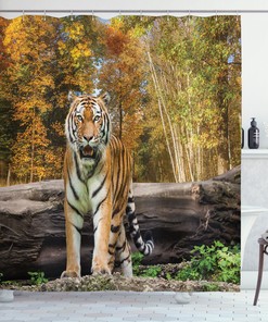 Asian Tiger in Forest Animal Print Shower Curtain for Bathroom