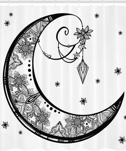 Astrology Paisley Shower Curtain, Crescent Gem and Floral Moon Design Print, Bathroom Decor