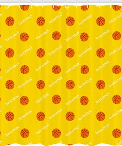 Athletics League Theme Shower Curtain, Balls on Yellow Backdrop Cloth Bathroom Decor in Yellow Orange White