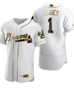 Atlanta Braves #1 Ozzie Albies Mlb Golden Brandedition White Jersey Gift For Braves Fans