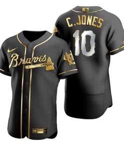 Atlanta Braves #10 Chipper Jones Mlb Golden Brandedition Black Jersey Gift For Braves Fans