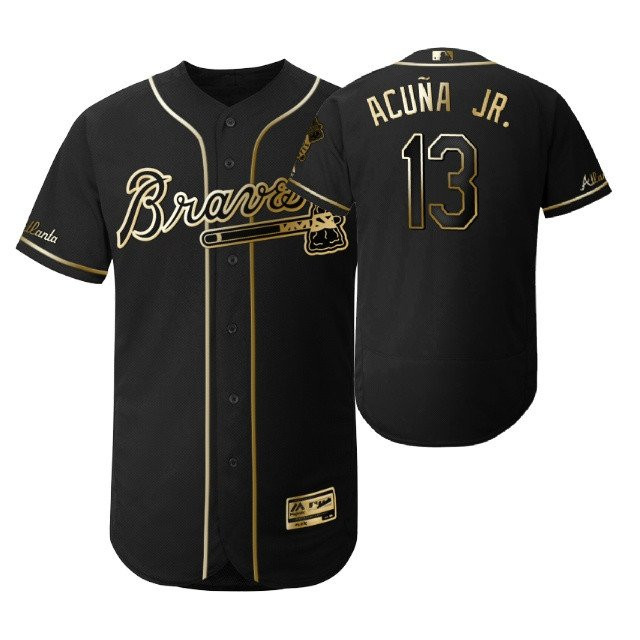 Atlanta Braves #13 Ronald Acuna Jr. Mlb 2019 Golden Brandedition Black Jersey Gift For Braves Fans