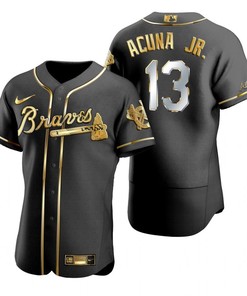 Atlanta Braves #13 Ronald Acuna Jr. Mlb Golden Brandedition Black Jersey Gift For Braves Fans