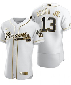 Atlanta Braves #13 Ronald Acuna Jr. Mlb Golden Brandedition White Jersey Gift For Braves Fans