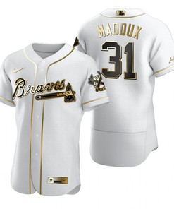 Atlanta Braves #31 Greg Maddux Mlb Golden Brandedition White Jersey Gift For Braves Fans