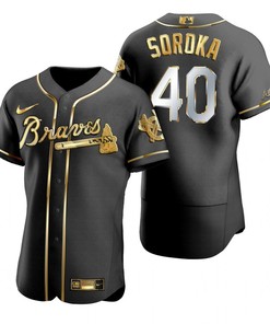 Atlanta Braves #40 Mike Soroka Mlb Golden Brandedition Black Jersey Gift For Braves Fans