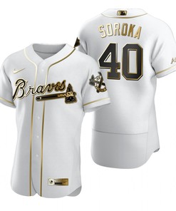 Atlanta Braves #40 Mike Soroka Mlb Golden Brandedition White Jersey Gift For Braves Fans