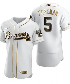 Atlanta Braves #5 Freddie Freeman Mlb Golden Brandedition White Jersey Gift For Braves Fans