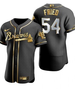 Atlanta Braves #54 Max Fried Mlb Golden Brandedition Black Jersey Gift For Braves Fans
