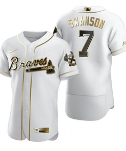 Atlanta Braves #7 Dansby Swanson Mlb Golden Brandedition White Jersey Gift For Braves Fans