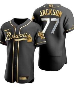 Atlanta Braves #77 Luke Jackson Mlb Golden Brandedition Black Jersey Gift For Braves Fans