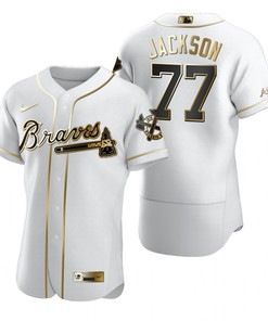 Atlanta Braves #77 Luke Jackson Mlb Golden Brandedition White Jersey Gift For Braves Fans