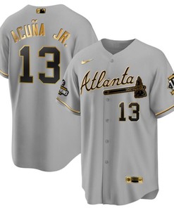 Atlanta Braves Active Player Custom Gray Gold Cool Base Stitched Jersey - Grey
