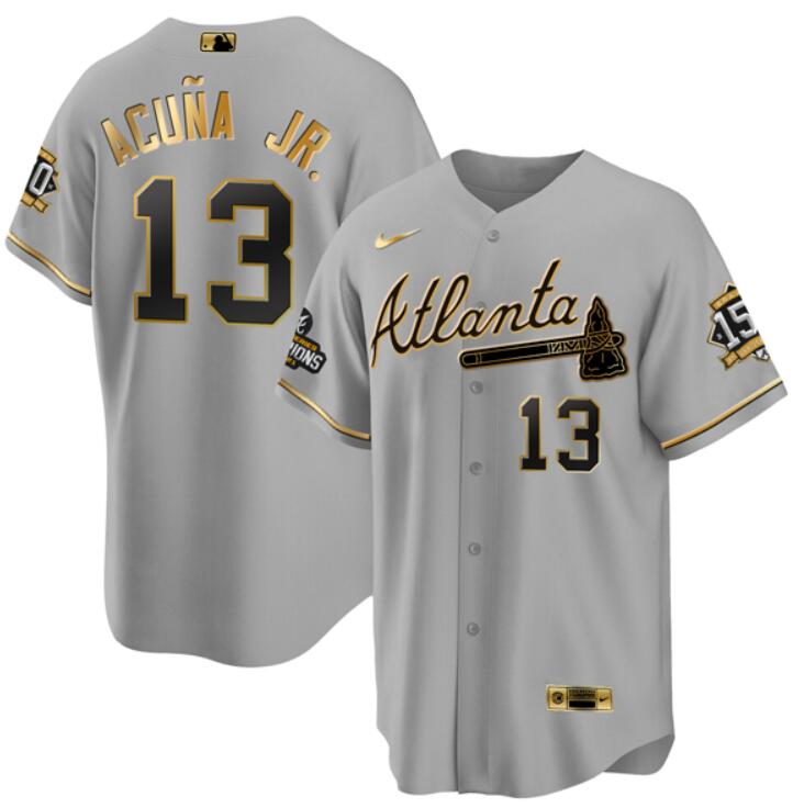 Atlanta Braves Active Player Custom Gray Gold Cool Base Stitched Jersey - Grey