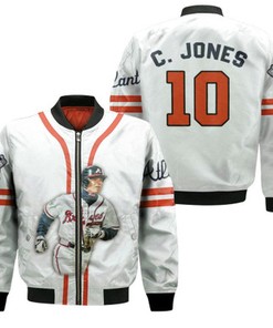 Atlanta Braves Chipper Jones 10 MLB Legendary Captain Baseball Team White Gift For Braves Fans Bomber Jacket