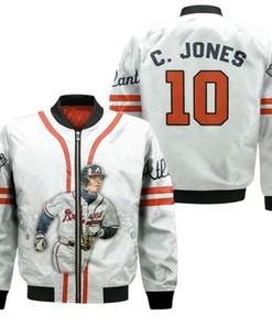 Atlanta Braves Chipper Jones 10 MLB Legendary Captain Baseball Team White Gift For Braves Fans Bomber Jacket 900010017432