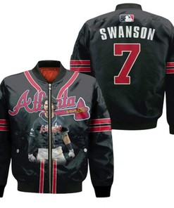 Atlanta Braves Dansby Swanson 7 MLB Great Player Navy 3D Personalized Gift For Braves Fans Bomber Jacket