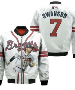 Atlanta Braves Dansby Swanson 7 MLB Great Player White 2019 Gift For Braves Fans Bomber Jacket