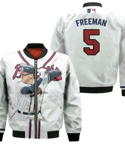 Atlanta Braves Freddie Freeman 05 Majestic 2019 Home Player 2019 White Jersey Style Gift For Braves Fans Bomber Jacket