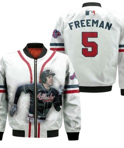 Atlanta Braves Freddie Freeman 5 MLB Legendary Captain White Gift For Braves Fans Bomber Jacket 900010017565