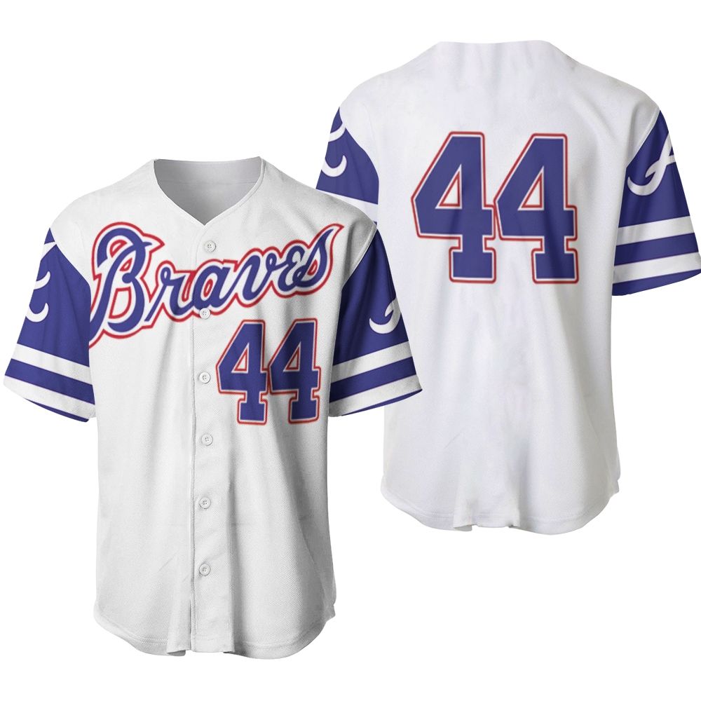 Atlanta Braves Hank Aaron 44 2020 Mlb White And Blue Jersey Inspired Baseball Jersey