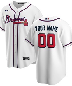 Atlanta Braves Home Replica Custom Jersey - White Custom Jerseys Mlb