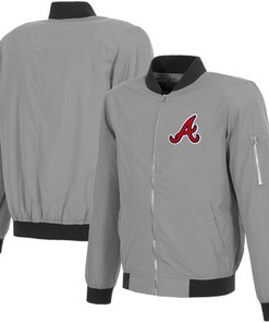 Atlanta Braves JH Design Lightweight Nylon Bomber Jacket - Gray
