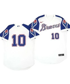Atlanta Braves Jersey, Chipper Jones 10 Cooperstown White Throwback Home Jersey
