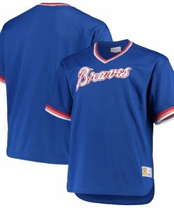 Atlanta Braves Jersey, Mitchell And Ness Big And Tall Cooperstown Collection Mesh Wordmark V-neck Jersey - Royal