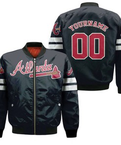 Atlanta Braves Majestic 2019 Alternate Navy Personalized Black Jersey Inspired Bomber Jacket